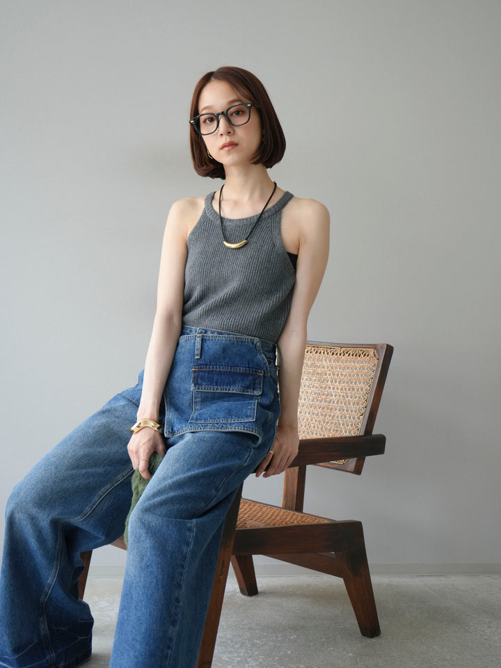 [予約]リブニットアメスリタンクトップ/グレー