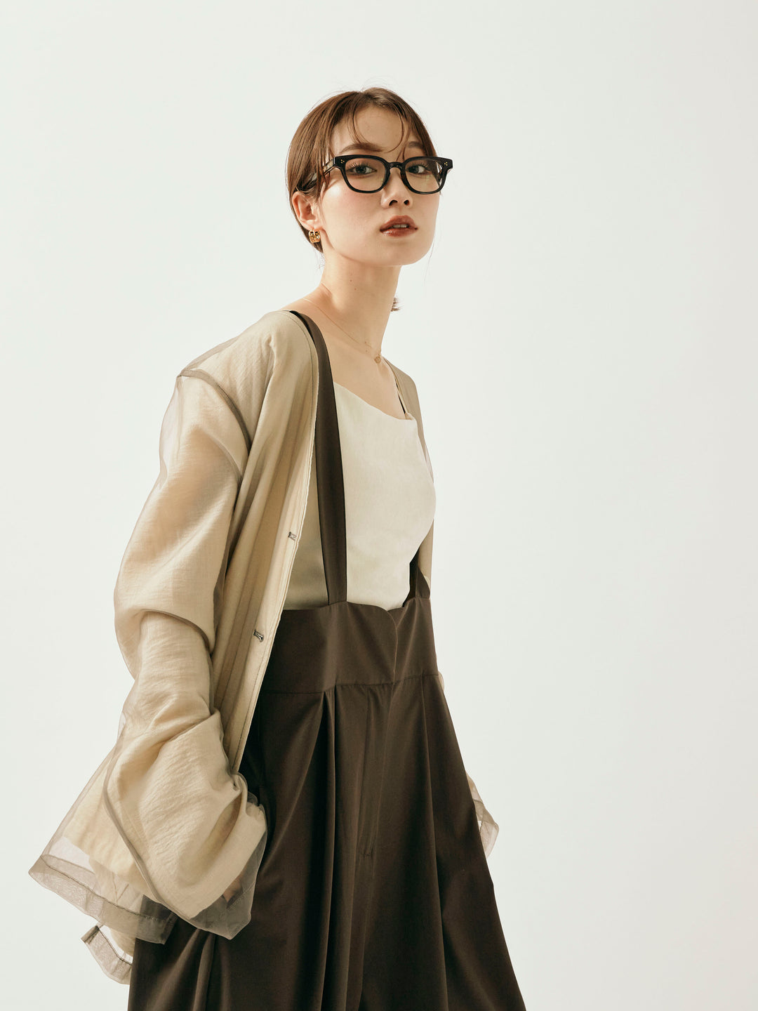 [予約]チュールレイヤードVジャケット/アイボリー