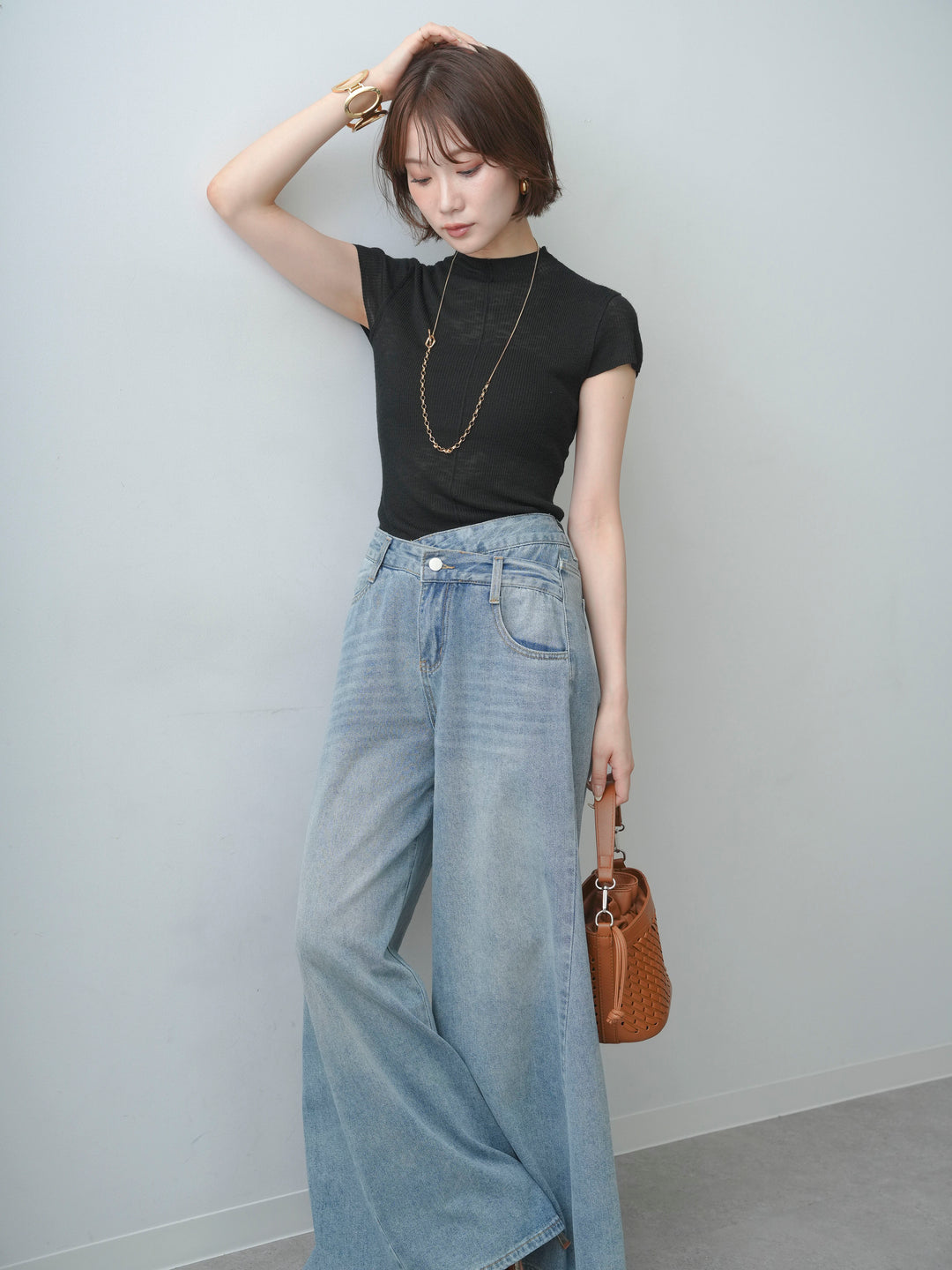 [SET]シアーバックボタンリブニットトップス+シアーバックボタンリブニットトップス(2set)