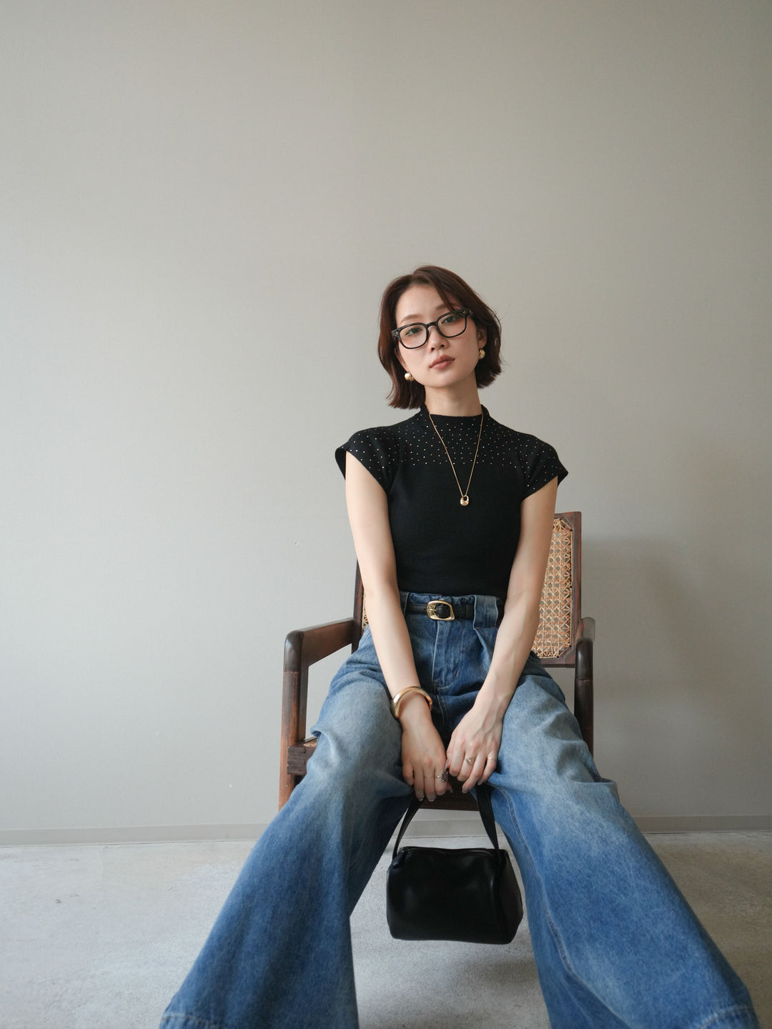 [SET]ビジューシアーフレンチニット+選べるアクセセット(2set)