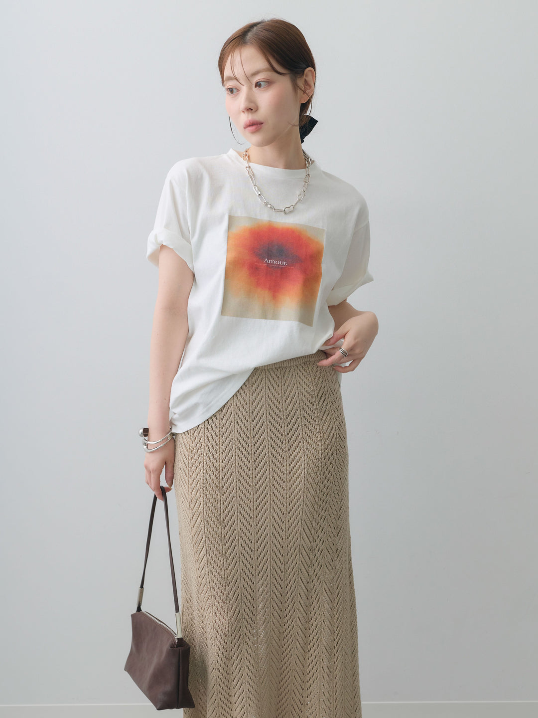 [SET]ニュアンスフローラルフォトTEE+クロシェシアーセミフレアスカート(2set)