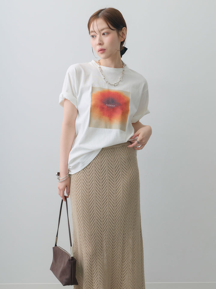 [SET]ニュアンスフローラルフォトTEE+クロシェシアーセミフレアスカート(2set)