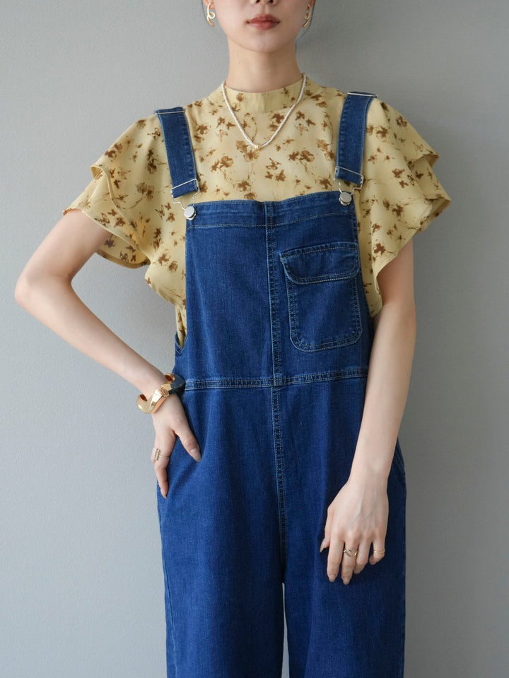 [予約]フラワーモチーフラッフルスリーブブラウス/ベージュ