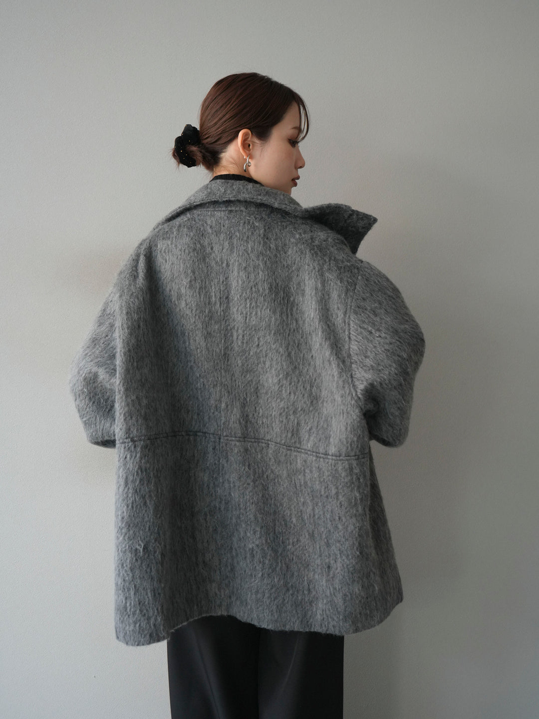 [予約]スタンドカラーシャギーコート/charcoal