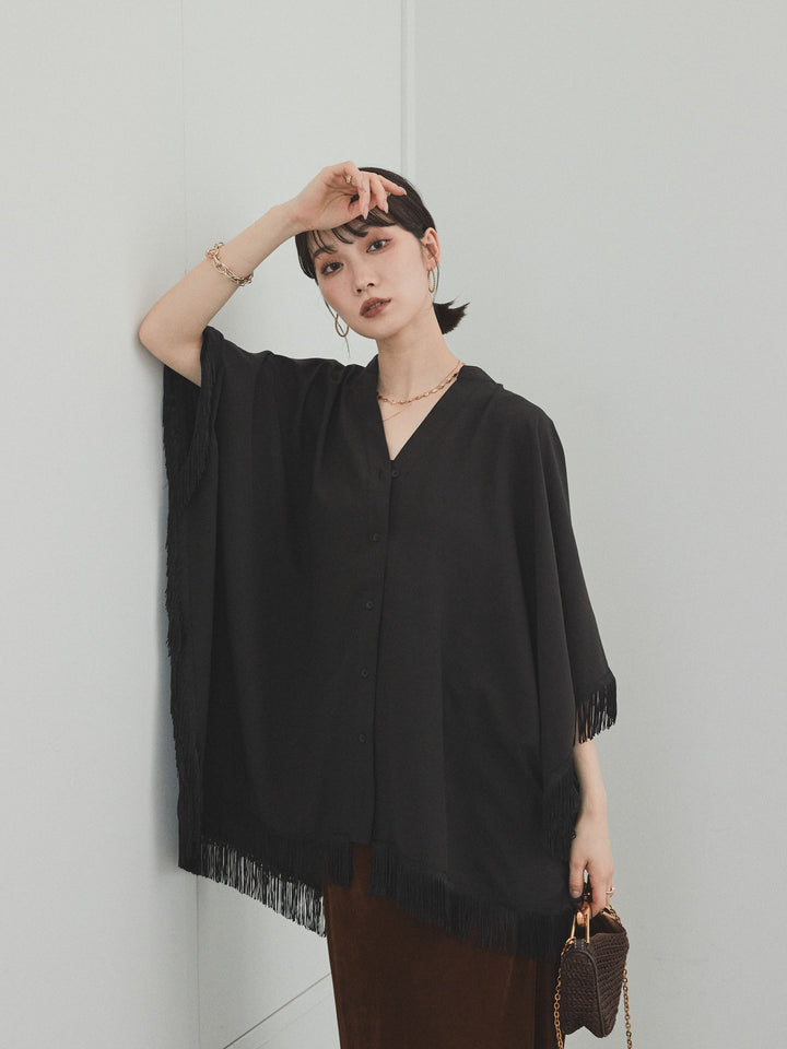 [SET] 方形流蘇斗篷襯衫 + 天鵝絨短裙 (2set)