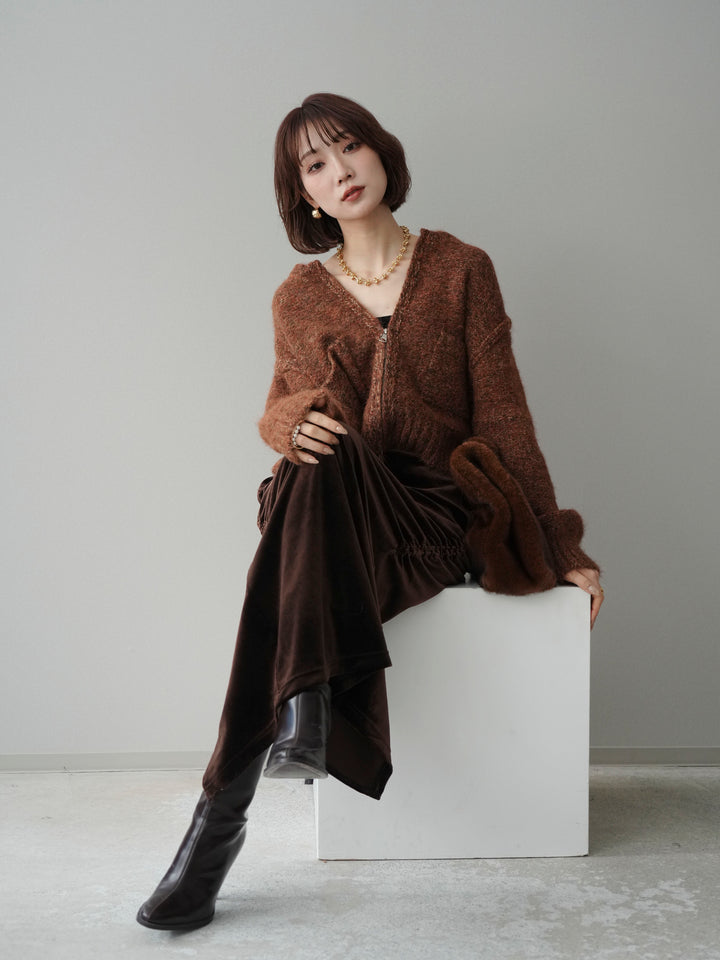 [SET]ミックスヤーンダブルZIPニットカーディガン+ミックスヤーンダブルZIPニットカーディガン(2set)