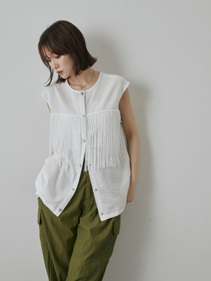 [予約]フリンジノースリブラウス/オフ