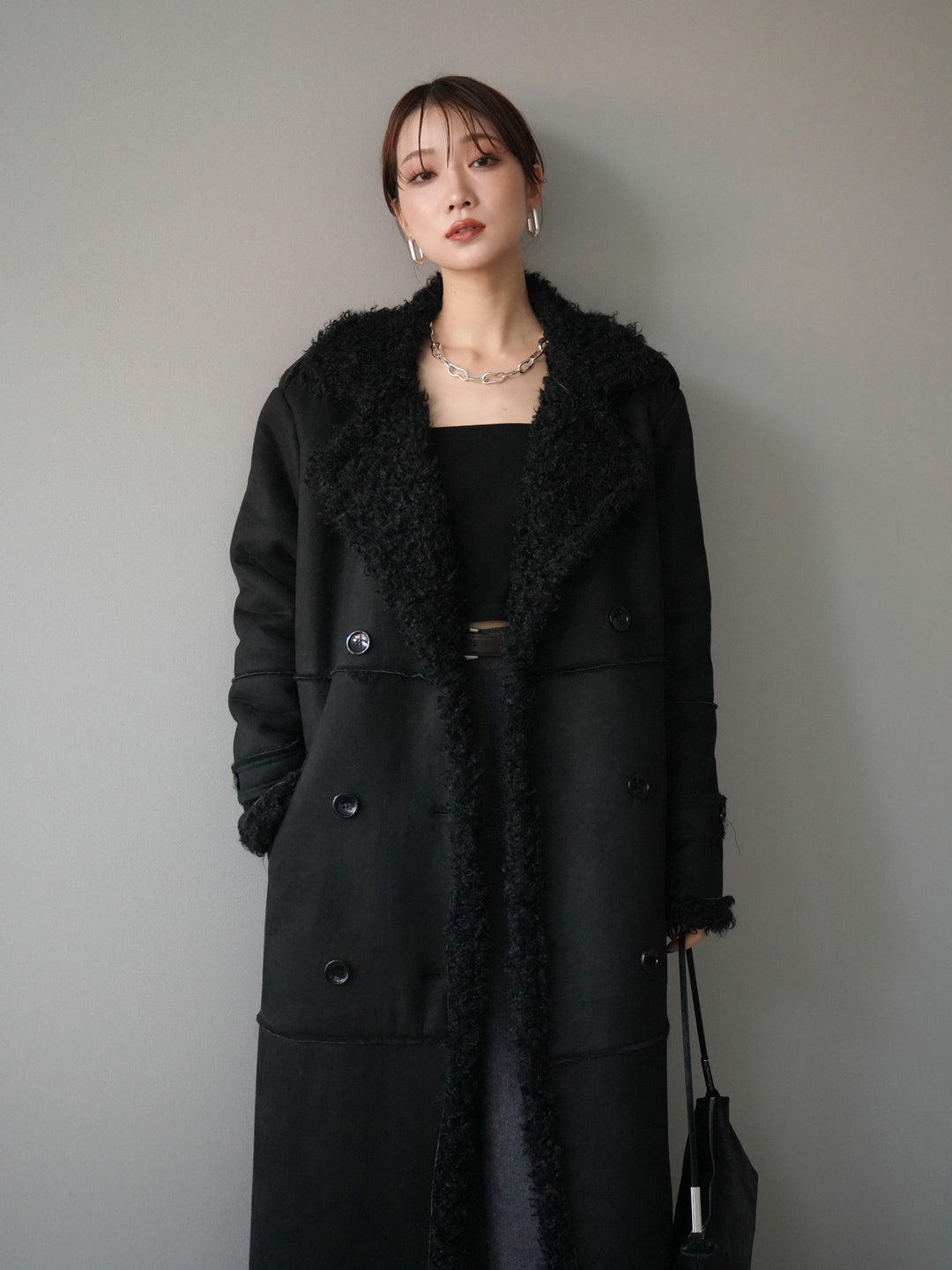 [予約]ムートンロングコート/black