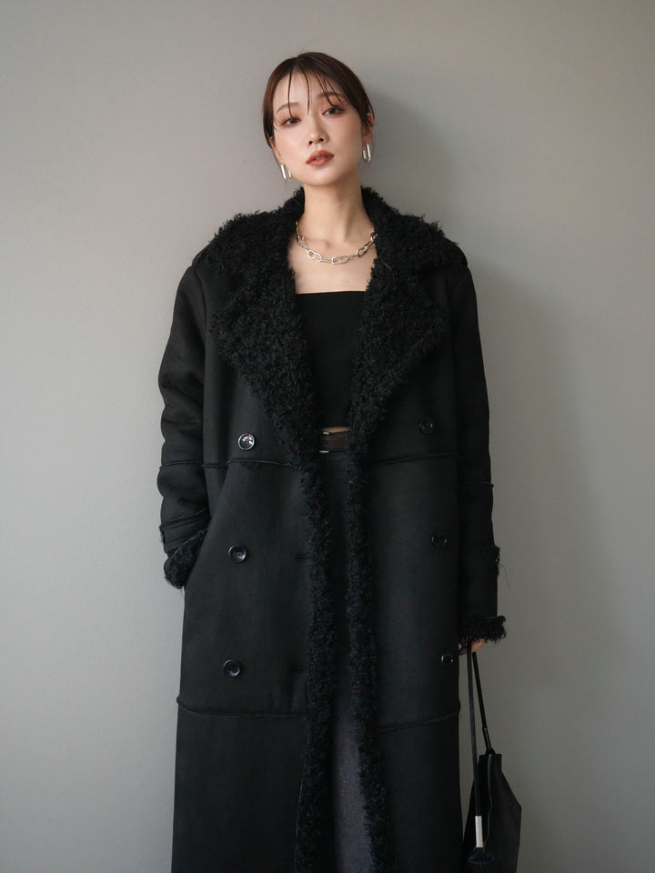 [予約]ムートンロングコート/black