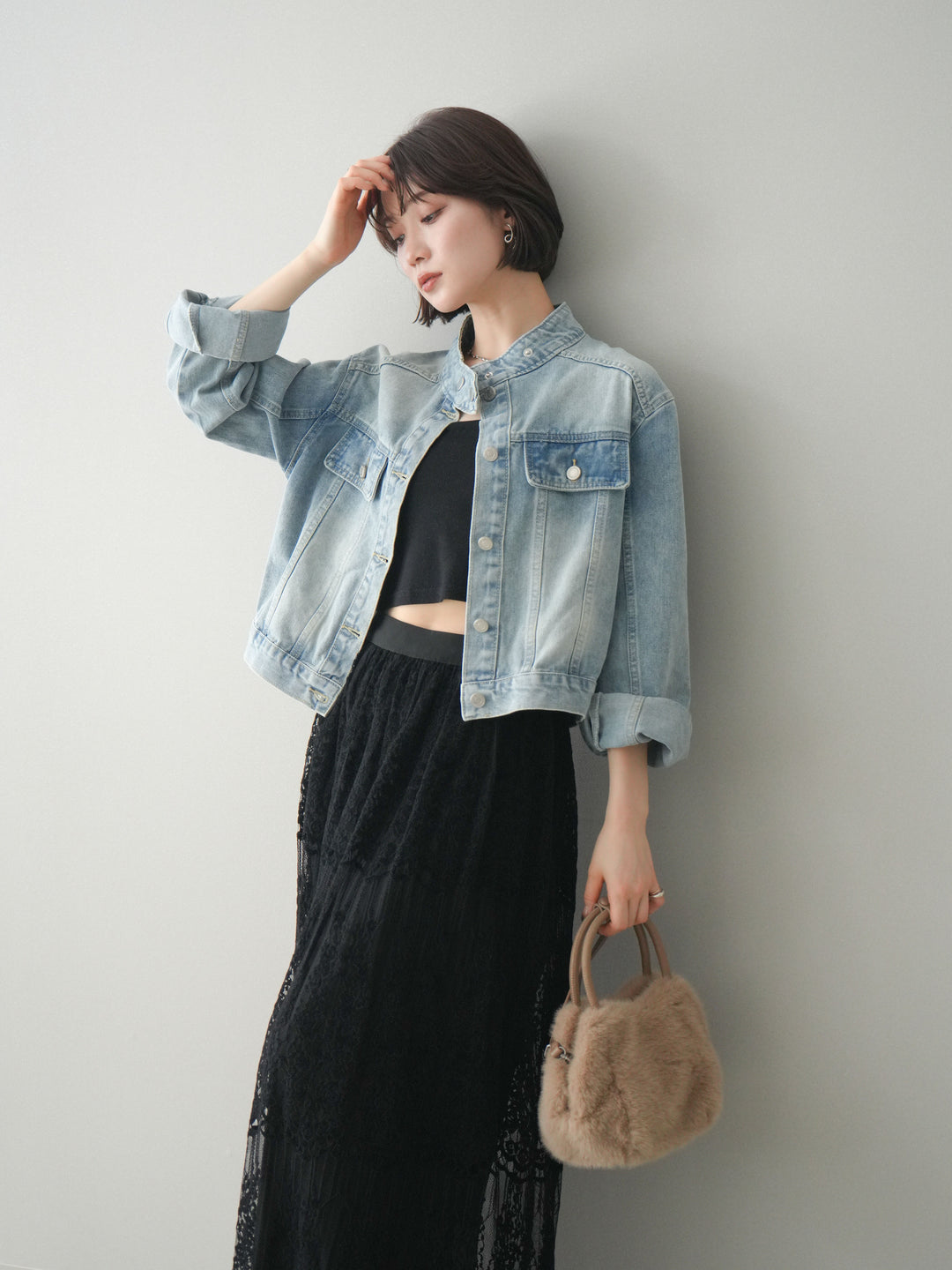 [予約]スタンドカラーコンパクトデニムジャケット/lightblue