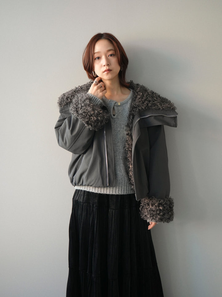 [SET]プードルファーダウンジャケット+ベロアティアードワッシャースカート(2set)