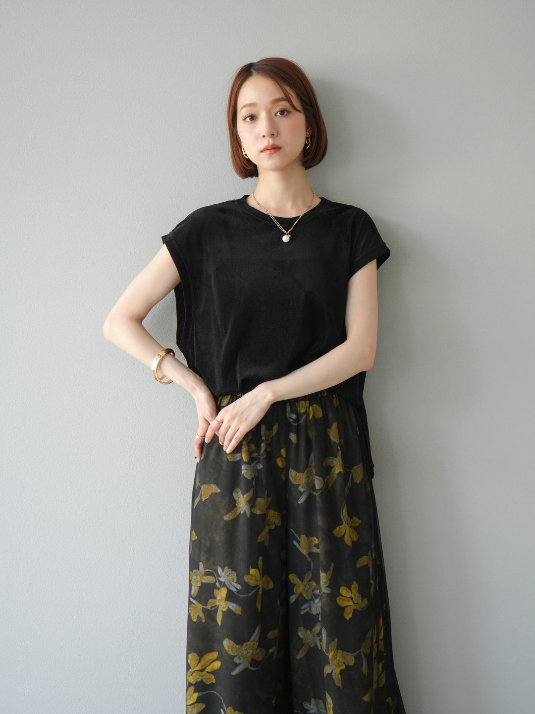 [予約]シアーフロッキーベロアルーズノースリーブTシャツ/ブラック