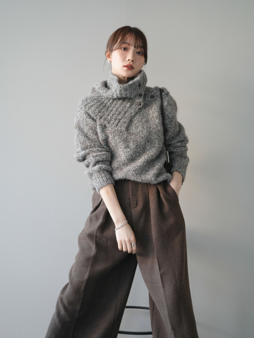 [予約]ネック付MIXニットアンサンブル/brown