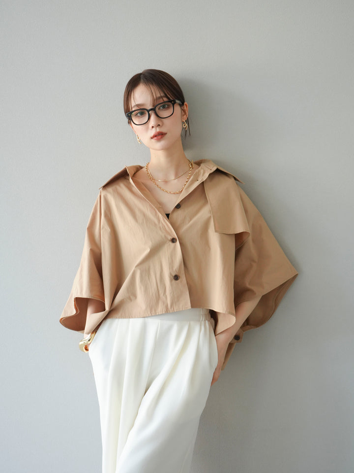 [SET]ポンチョショートシャツ+リネンライクイージーワイドパンツ(2set)