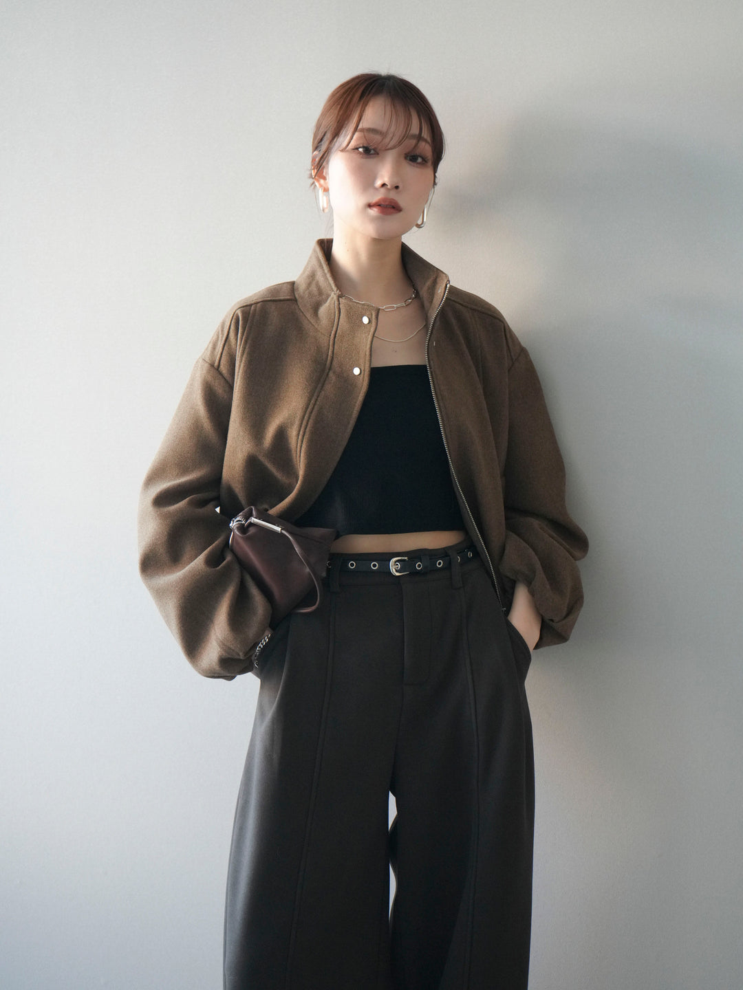 [予約]タックデザインジップブルゾン/brown