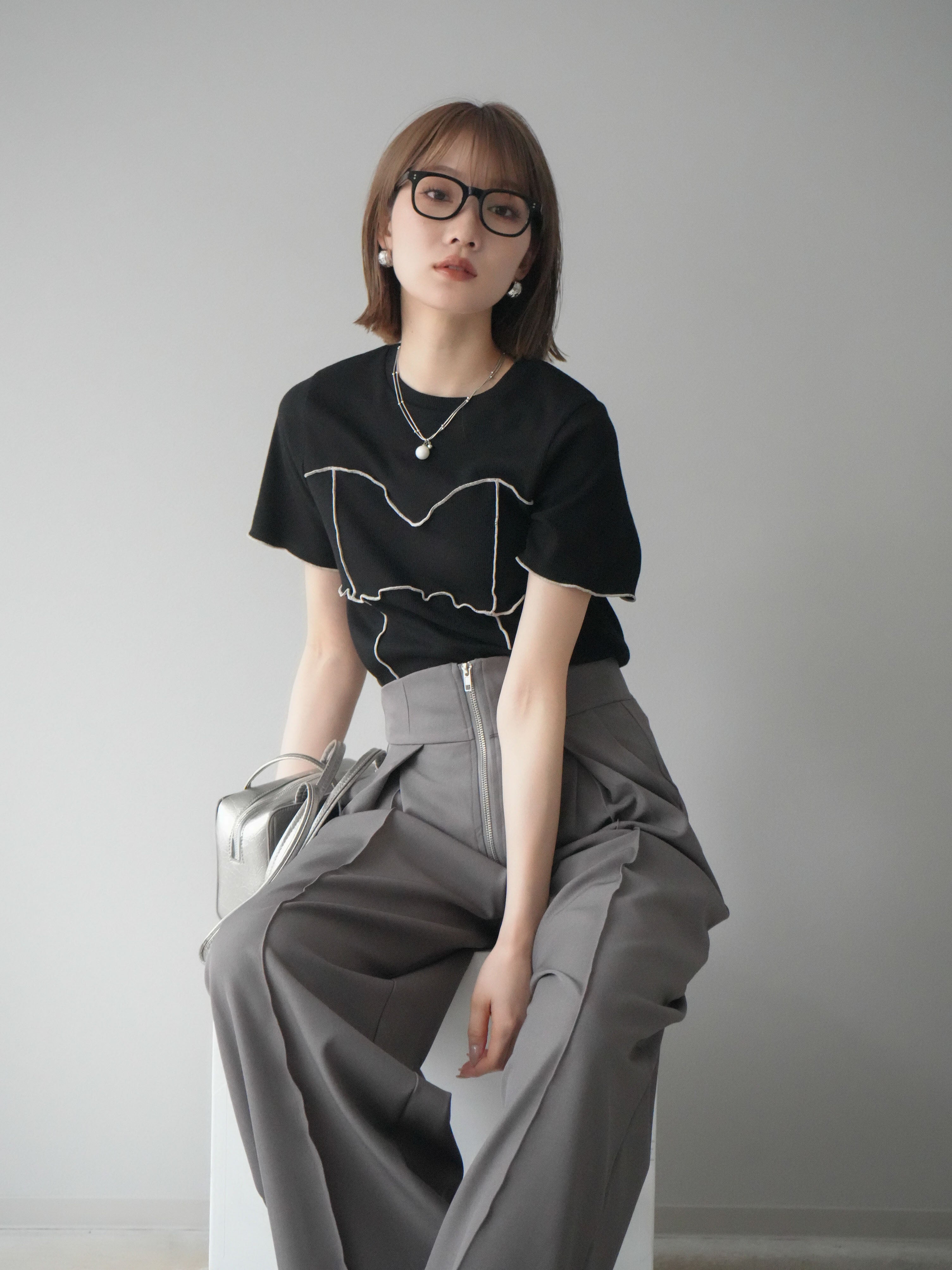 予約]配色メローリブトップス/ブラック – Lumier