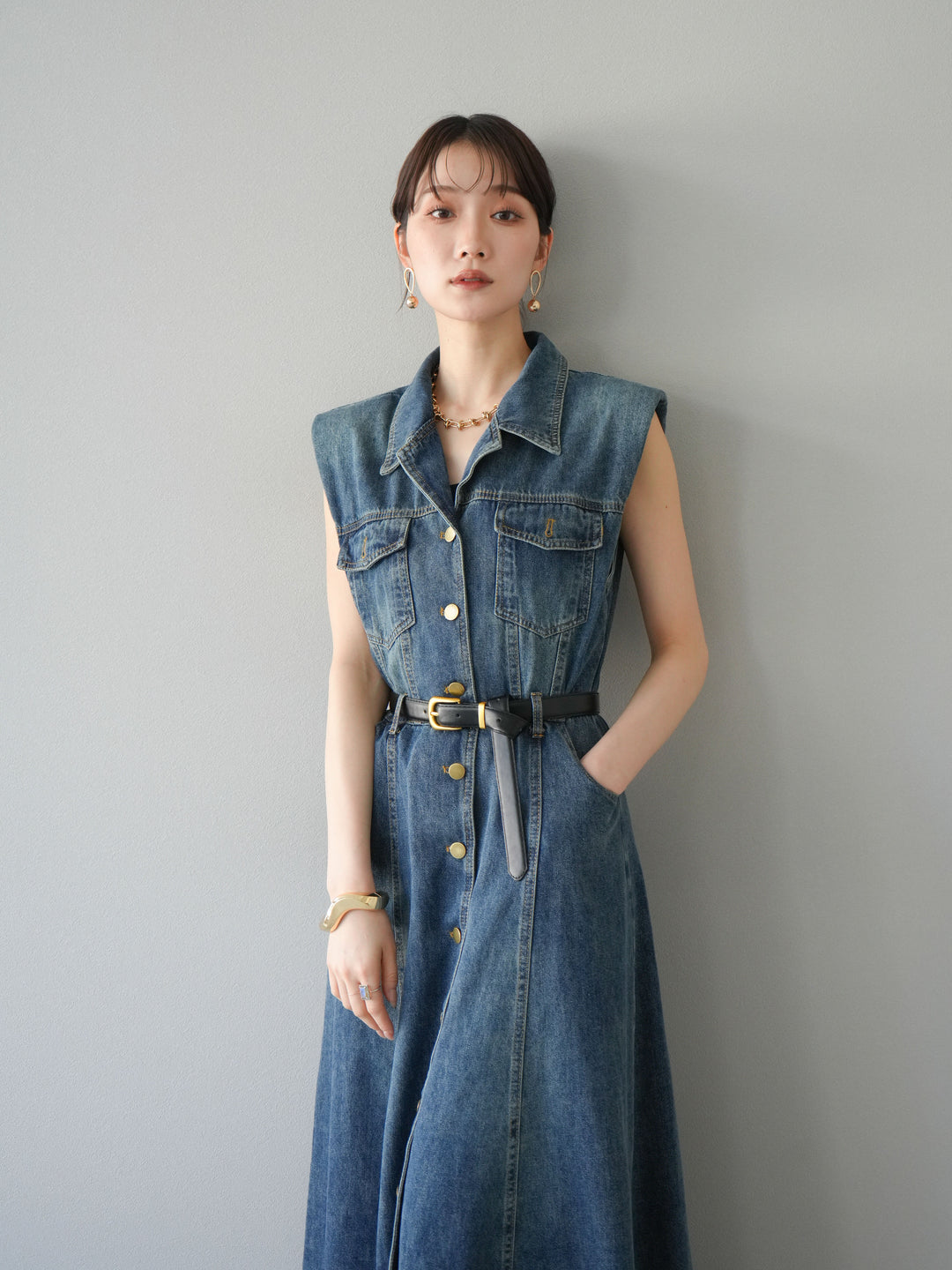 【預購】束帶牛仔襯衫裙/藍色