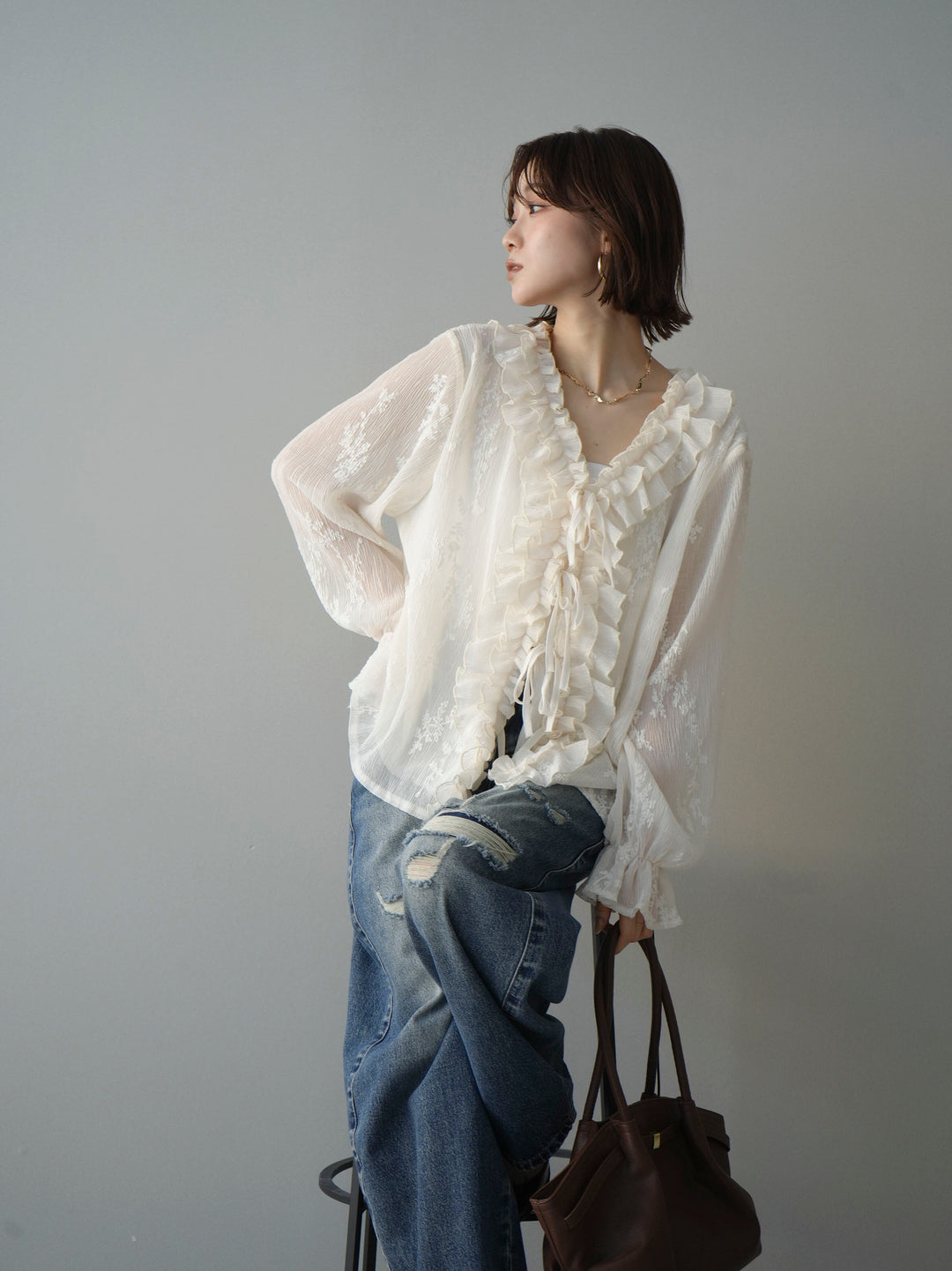 [予約]楊柳ラッフルフリルカーディガン/ivory