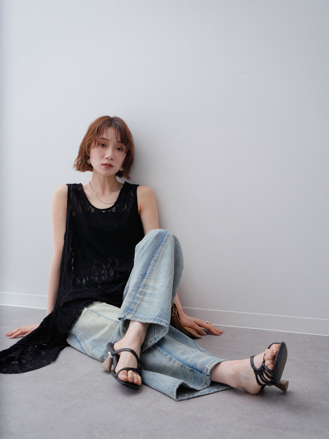 [予約]ラッフルレースアシメペプラムノースリトップス//black