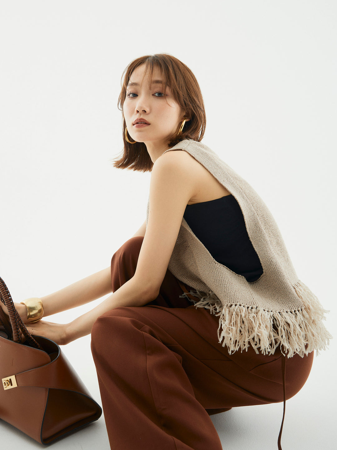 [予約]フェザーヤーンニットベスト/グレージュ