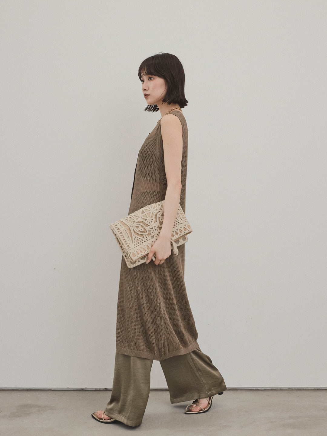 [SET]アソートボタンニットロングジレ+サテンイージーパンツ(2set)