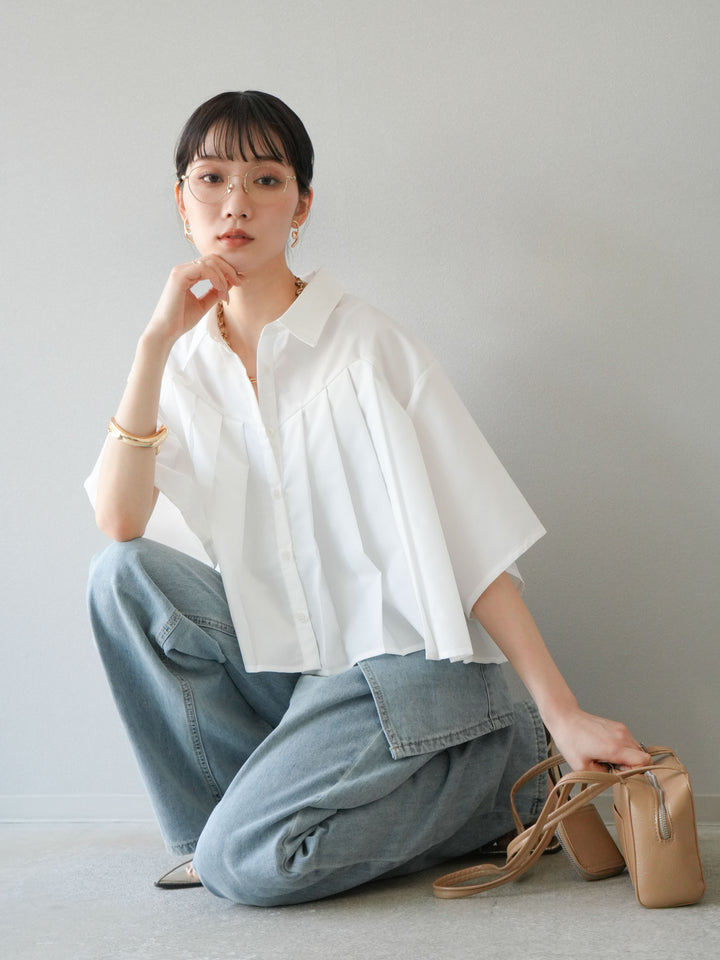 [予約]ブロードプリーツショートシャツ/オフ