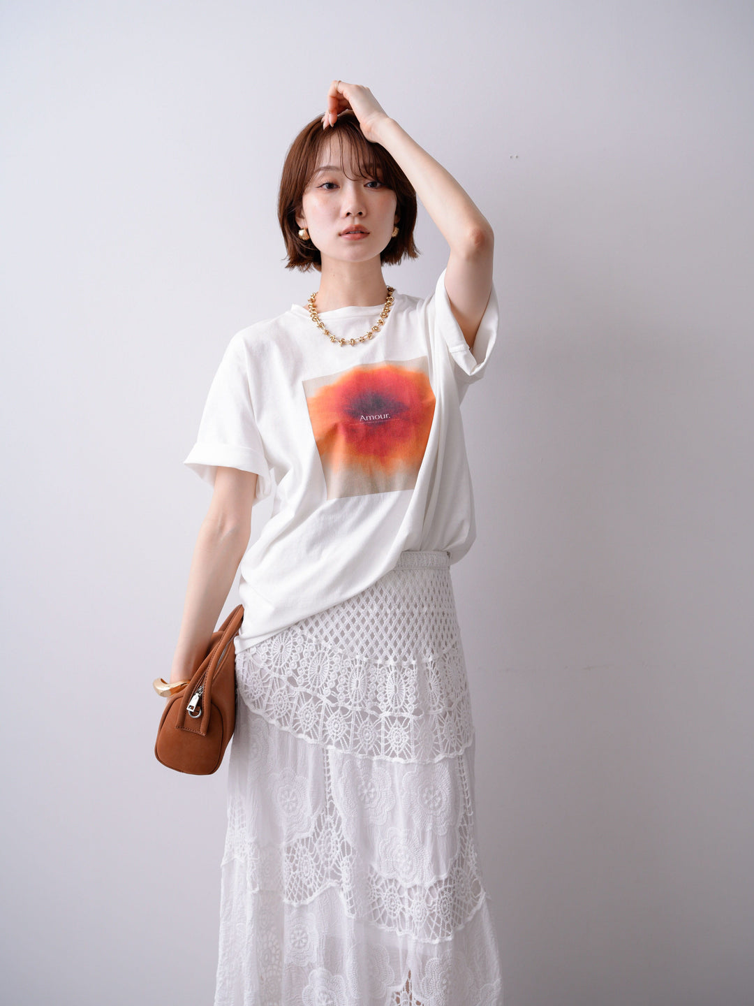 [SET]ニュアンスフローラルフォトTEE+クロシェマキシスカート(2set)
