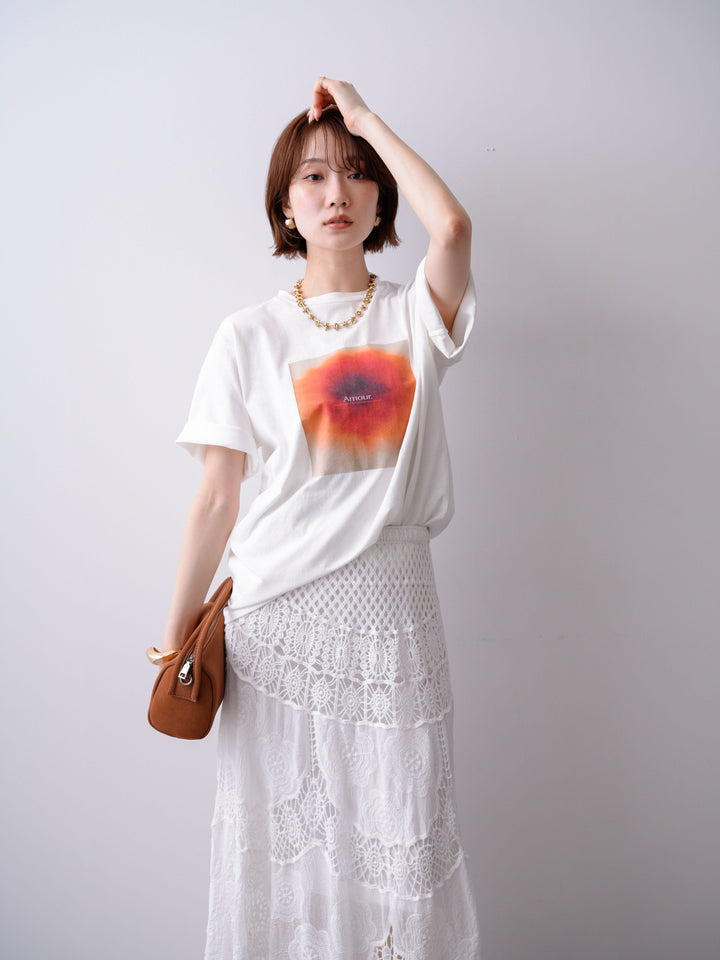 [SET]ニュアンスフローラルフォトTEE+クロシェマキシスカート(2set)