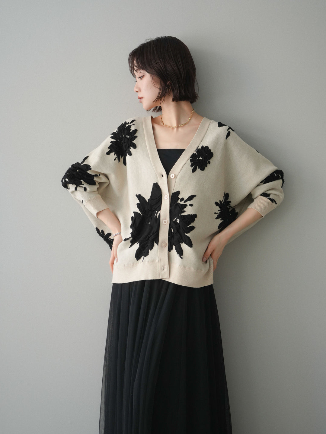 [SET]フラワージャガードニットカーディガン+フラワージャガードニットカーディガン(2set)