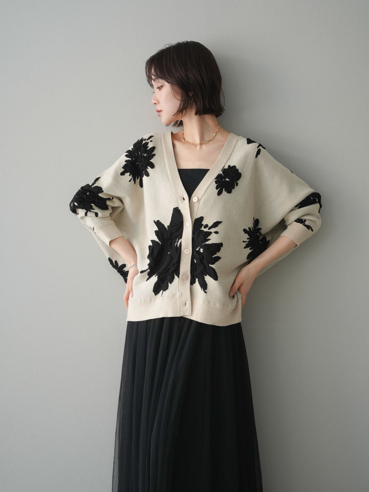 [SET]フラワージャガードニットカーディガン+フラワージャガードニットカーディガン(2set)
