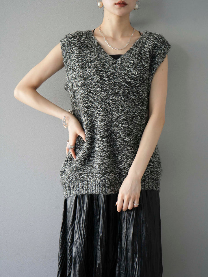 [預訂] 毛圈針織背心/黑