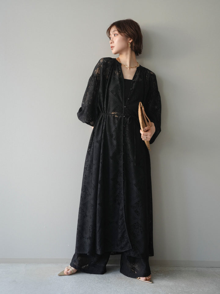 [SET]シアーレースロングガウン+シアーレースイージーパンツ(2set)