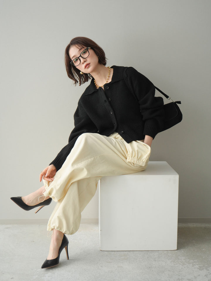 [予約]メランジニット襟付きクロップドカーディガン/black