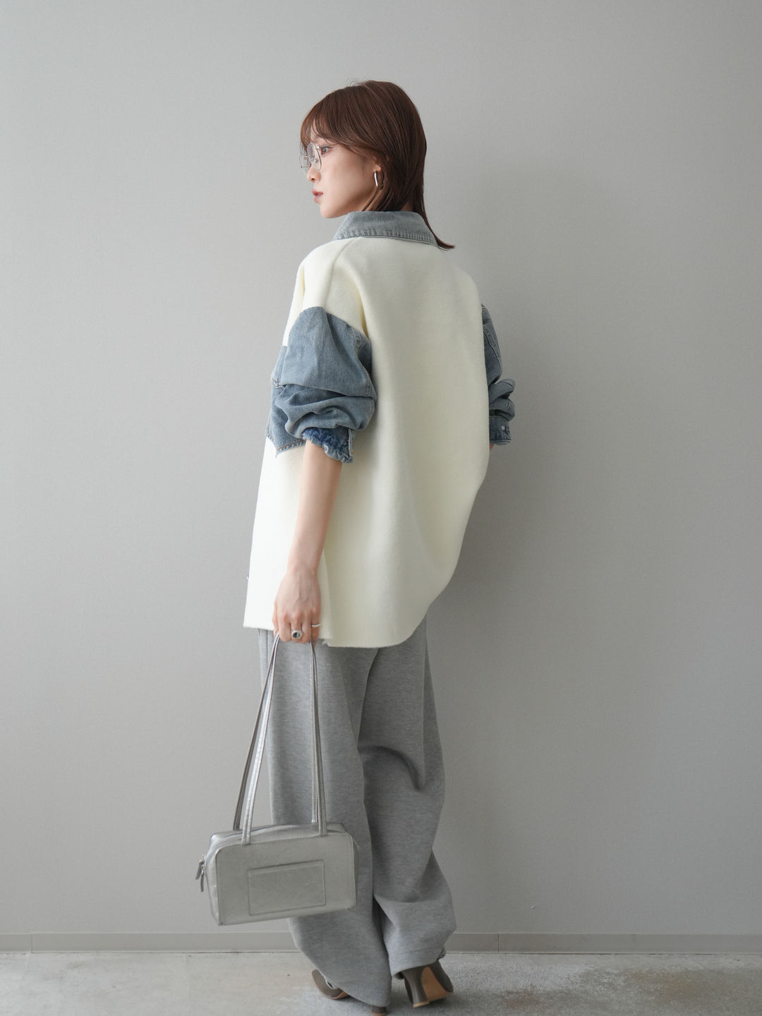 [SET]デニム襟ダブルフェイスニットカーディガン+2WAYデザインスウェットパンツ(2set)