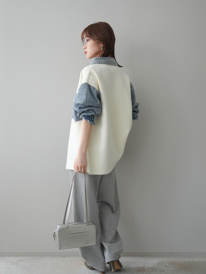 [SET]デニム襟ダブルフェイスニットカーディガン+2WAYデザインスウェットパンツ(2set)