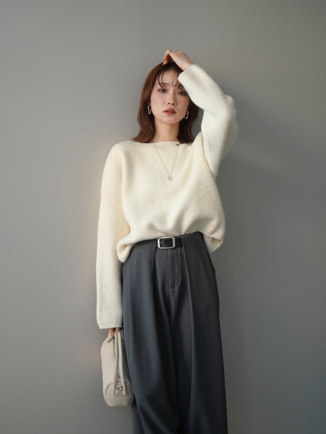 [SET]アンゴラタッチボートネッククロップドプルオーバー+選べるアクセセット(2set)