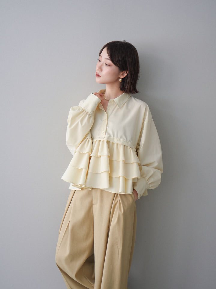 [SET]ブロードティアードショートシャツ+TRツイルデザインタックワイドパンツ(2set)