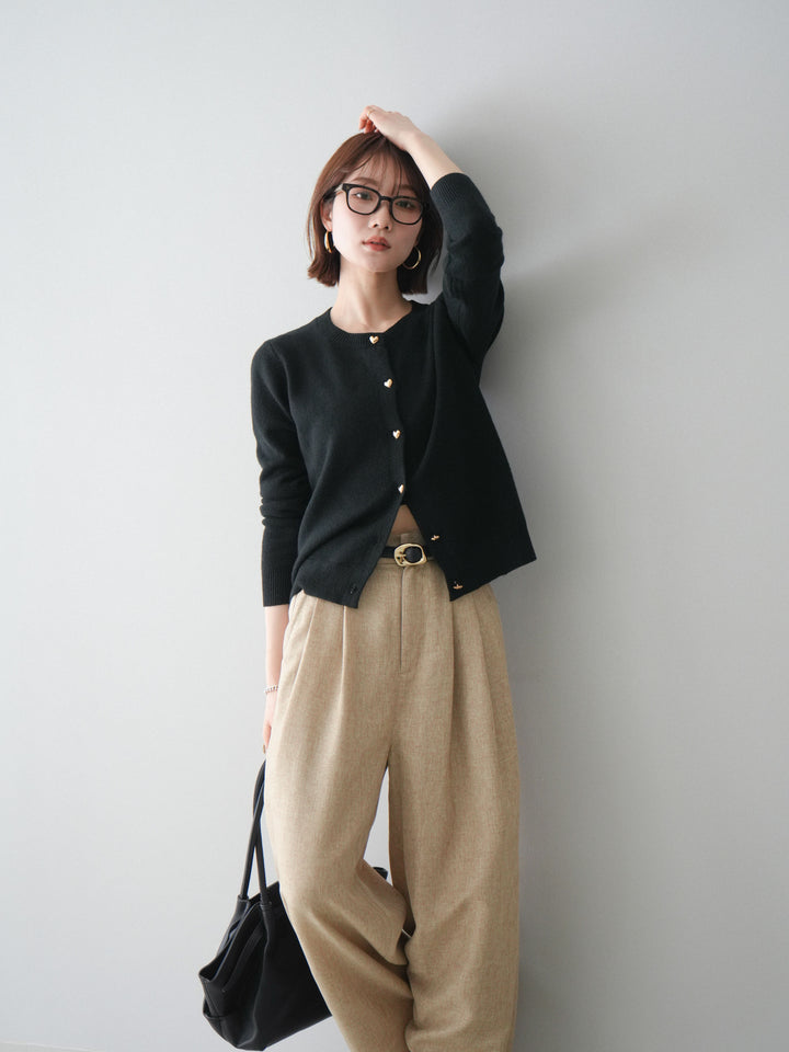[予約]ハートボタンニットカーディガン/black