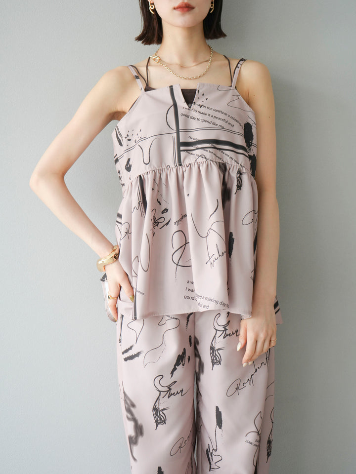 [予約]ペイント柄キャミソール/ベージュ