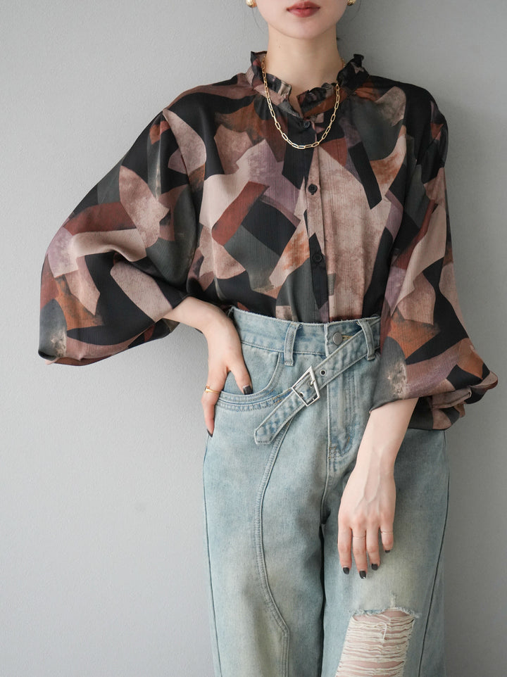 [SET]レトロプリントフリルブラウス+選べるアクセセット(2set)