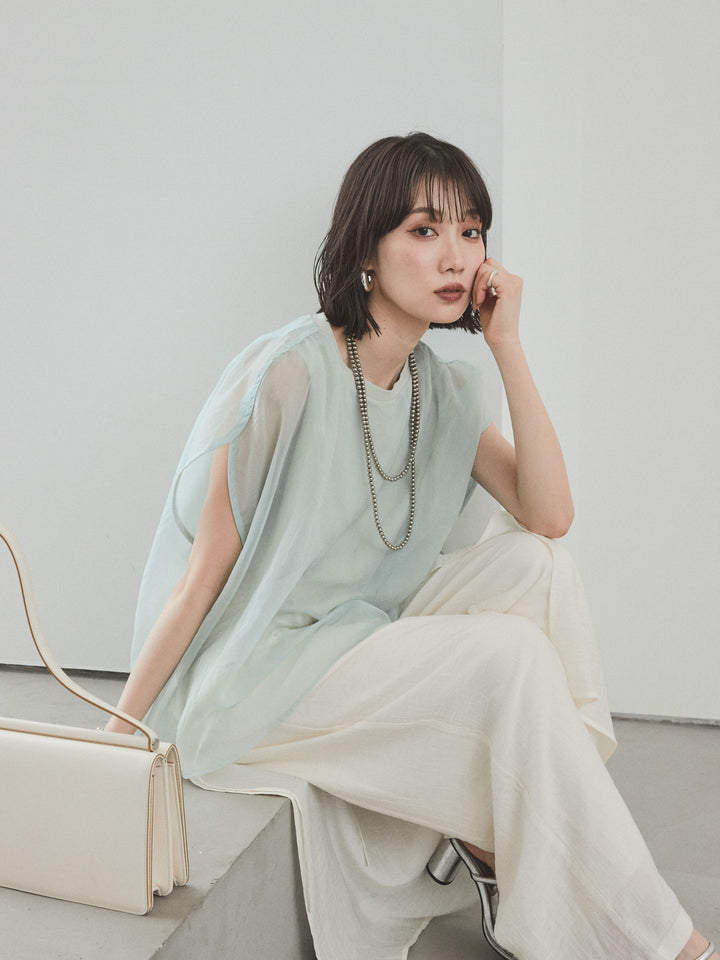 [SET]コンパクトスムースシアーレイヤードトップス+ワッシャーサテンレイヤードスカートパンツ(2set)