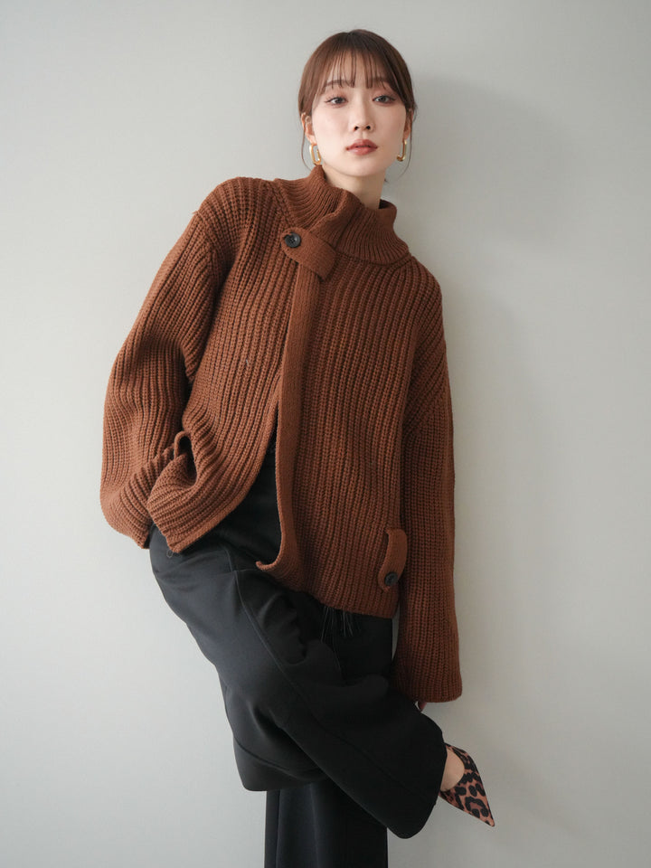 [SET]畦編みボトルネックZIPニットカーディガン+畦編みボトルネックZIPニットカーディガン(2set)