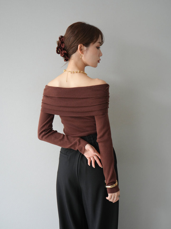 [予約]オフショルニットプルオーバー/ブラウン