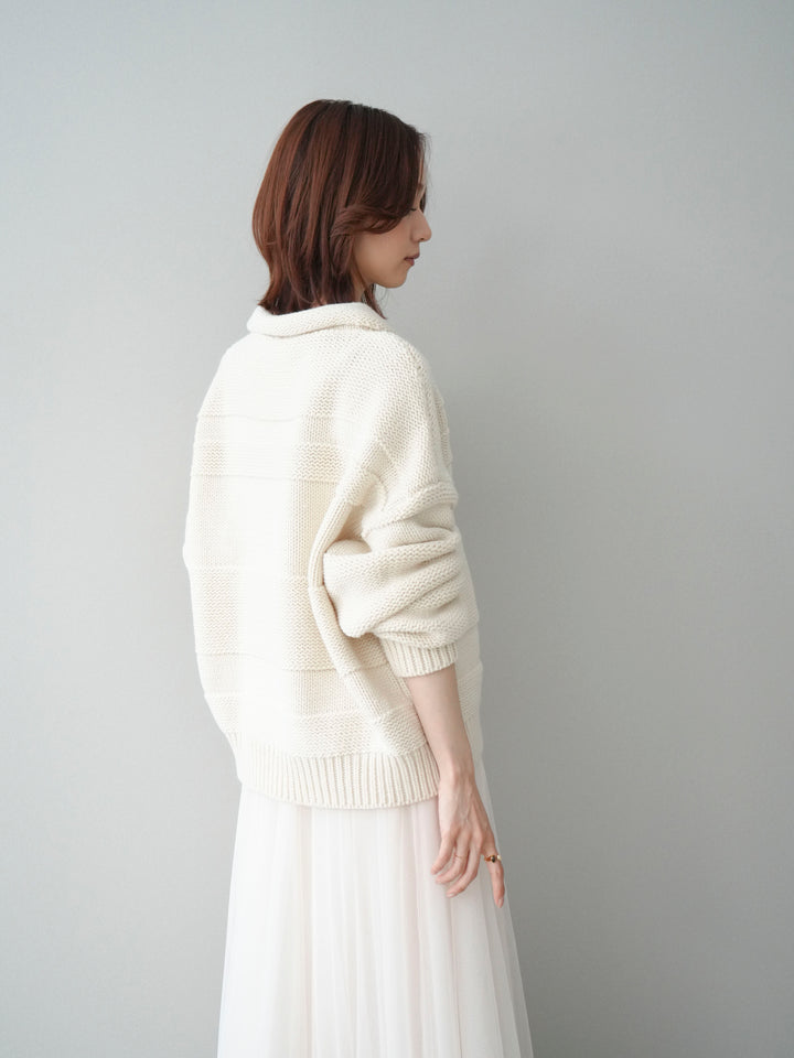 [SET]襟付きボーダー編みニットプルオーバー+チュールボリュームスカート(2set)