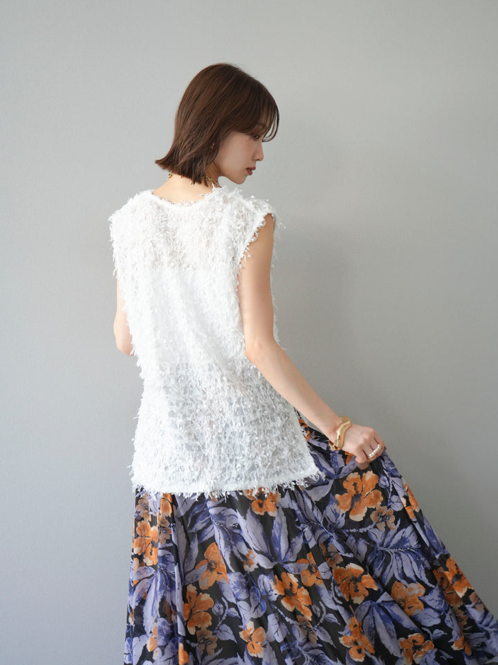 [予約]フェザーVネックベスト/ホワイト