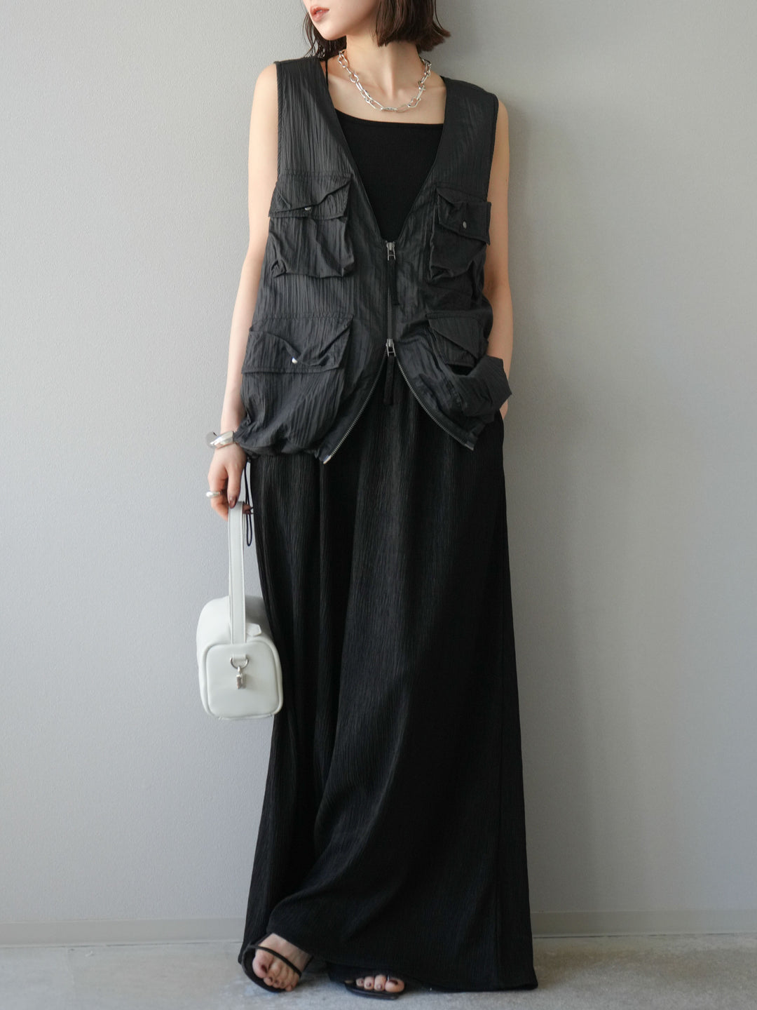 [予約]ナイロンBIGポケットシアーベスト/チャコール