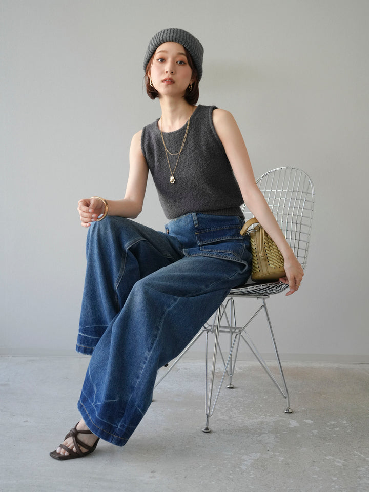 [予約]ブークレニットタンクトップ/チャコール