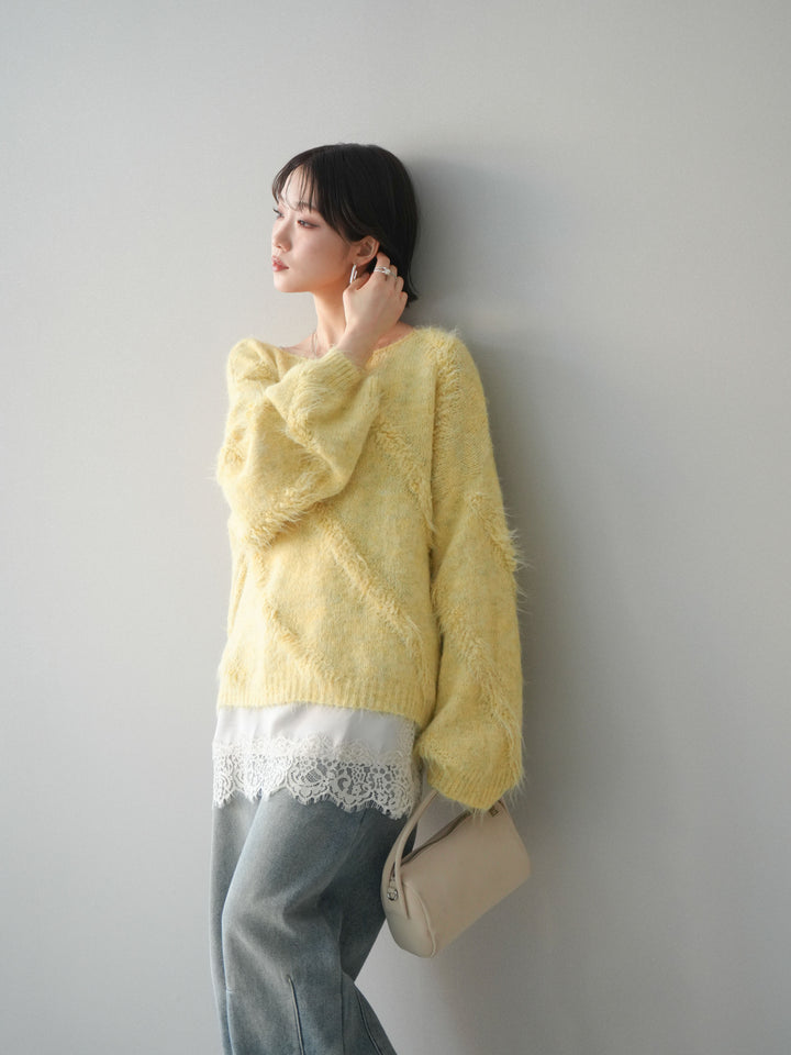 [予約]シャギーデザインニットプルオーバー/yellow