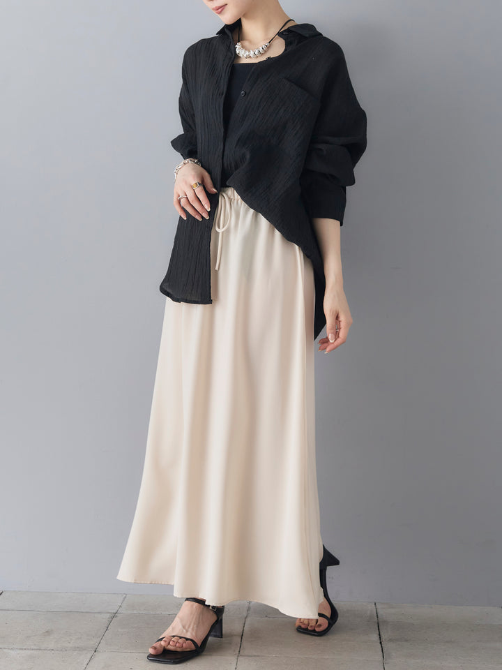 [SET] Yangryu 透明 LS 襯衫 + 緞面喇叭裙 (2 套)