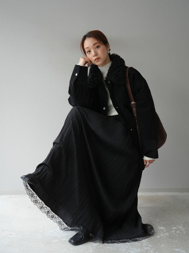 [予約]コーデュロイボア襟フライトジャケット/ブラック